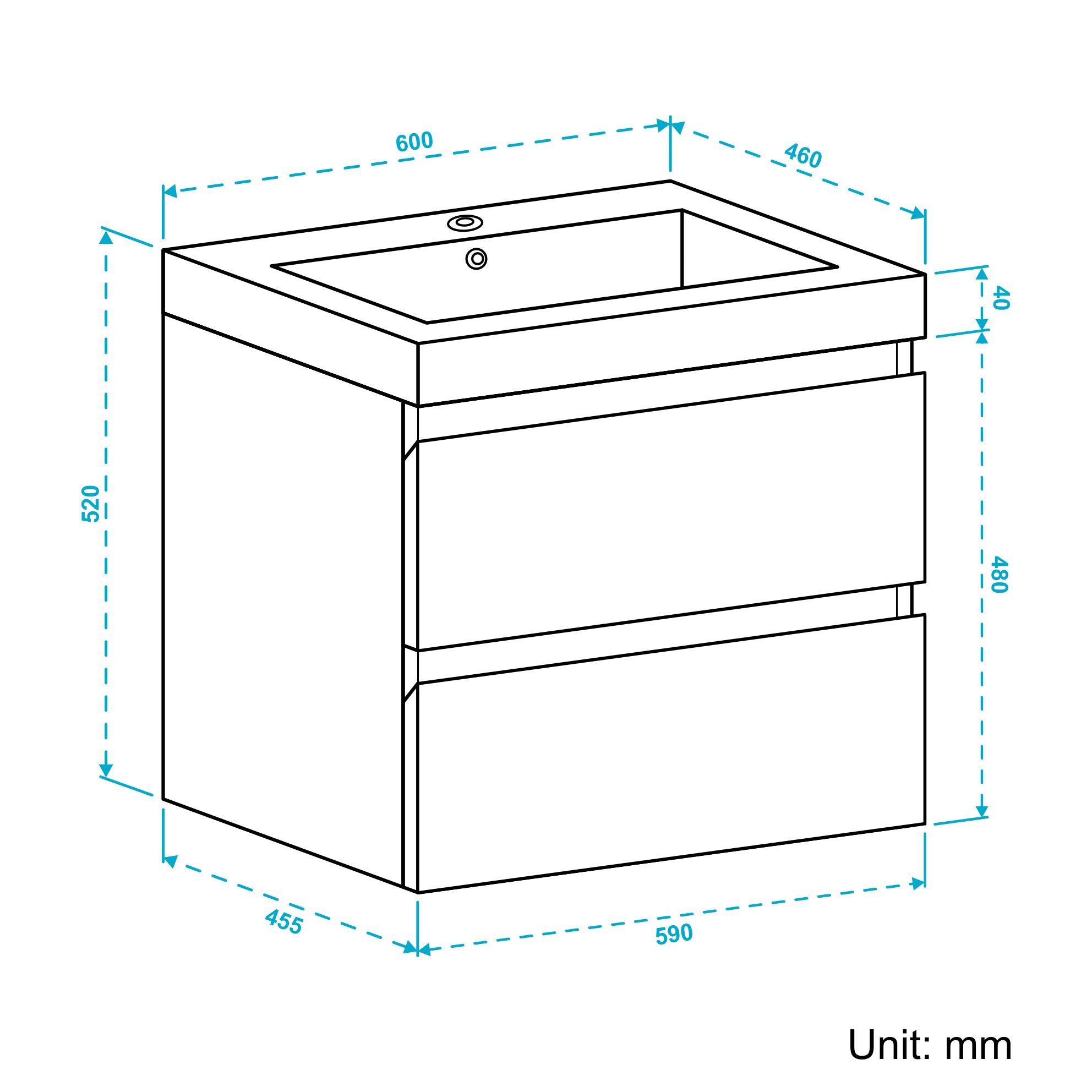 MONACO zwart eiken - wastafel wit - 60cm - lomazoo.com